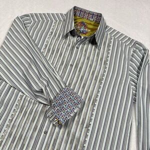 Robert Graham Shirt Mens Large Striped Flip Cuff Long Sleeve‎ Shell Buttons